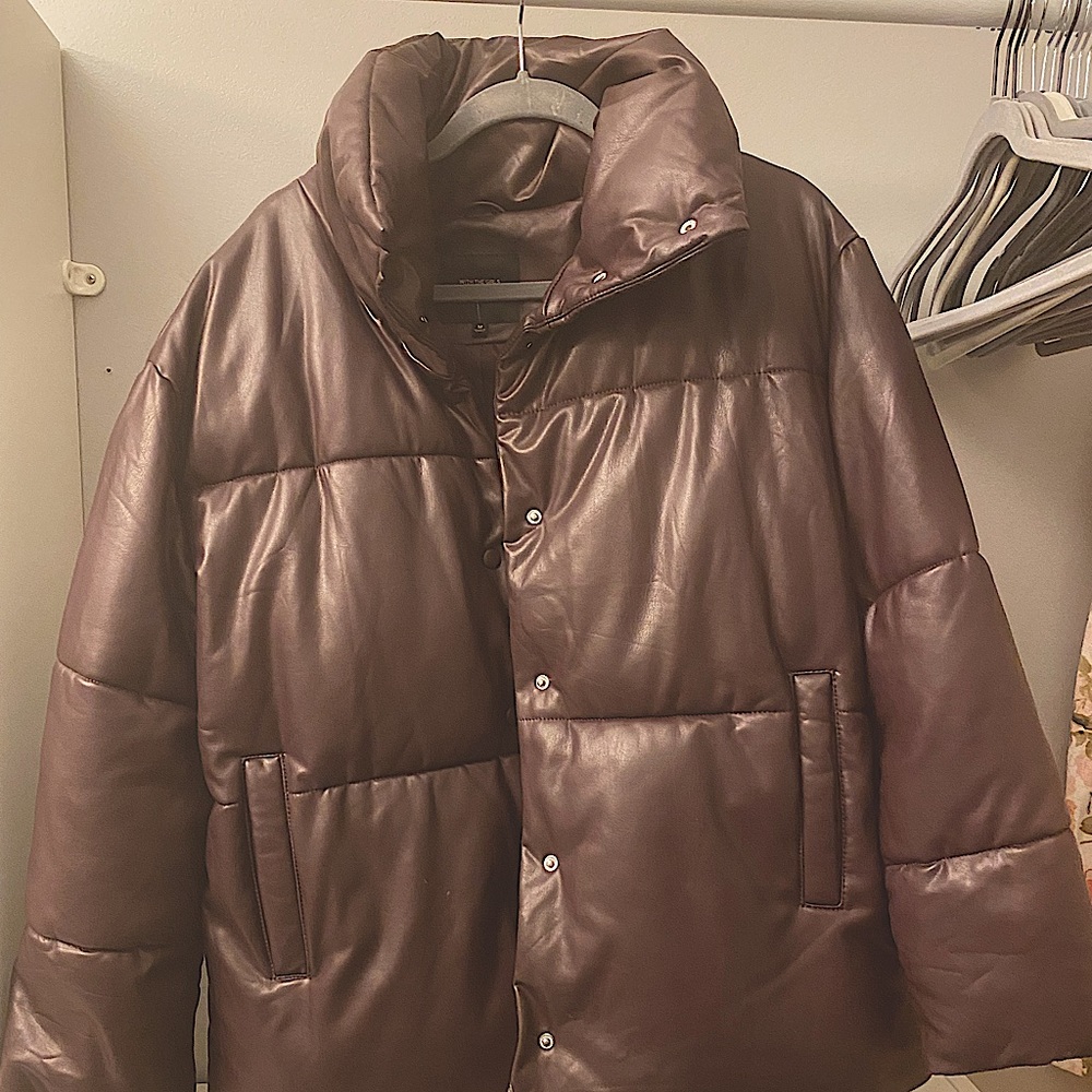 Avec Les Filles Oversized Faux Leather Puffer